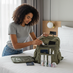 Teen packing travel skincare set - Lifestyle image with actual products